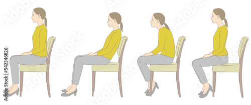 椅子に座る女性の良い姿勢と悪い姿勢