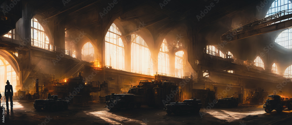 Artistic concept illustration of a steel plant processing factory, background illustration.