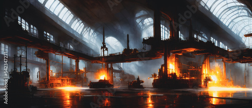 Artistic concept illustration of a steel plant processing factory, background illustration. photo