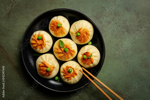 Canvas Print Xiao Long Bao or Baozi or Sheng Jian Bao, is a type of yeast-leavened meat filled buns, steamed and pan fried