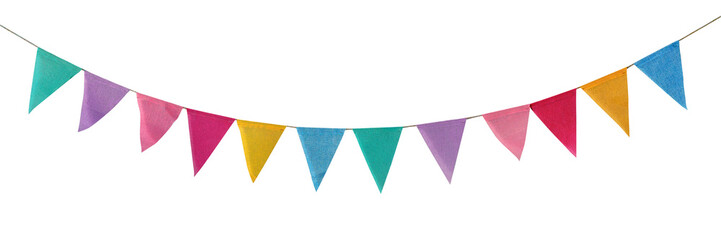 Ingelijste posters Bibliotheek Carnival garland with flags isolated on white background. Decorative colorful pennants for birthday celebration, festival and bright decoration.  © Iana Alter