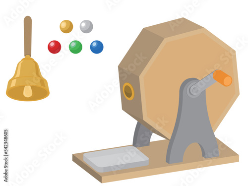 ガラガラ 抽選機　色々な色の玉　ハンドベル　イラスト