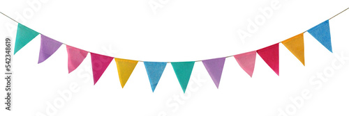 Carnival garland with flags isolated on white background. Decorative colorful pennants for birthday celebration, festival and bright decoration. photo