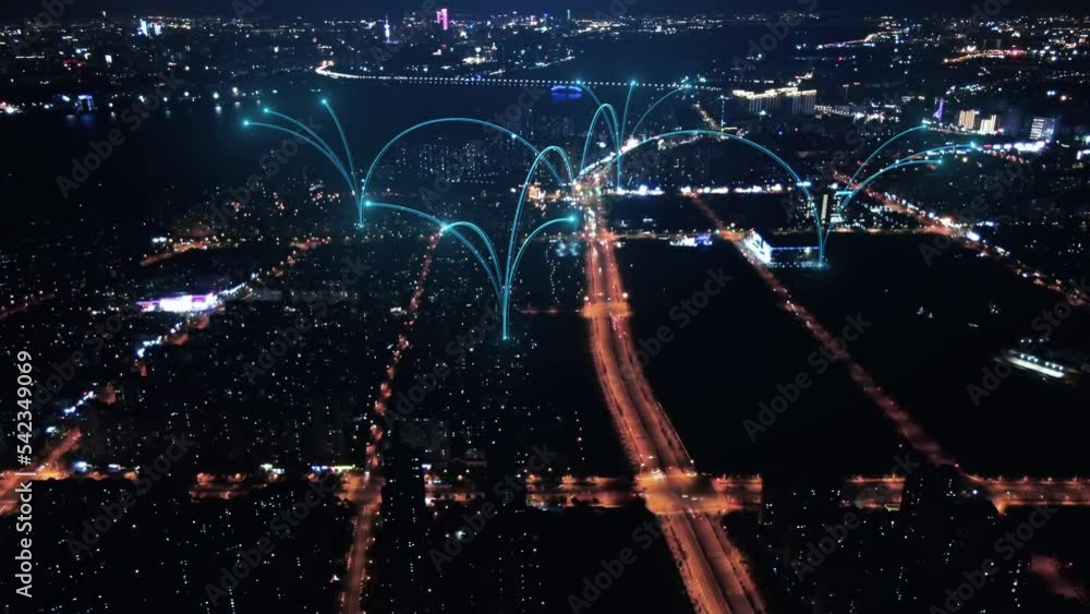 smart Connected city skyline. Futuristic network concept, city Technology smart Connected city skyline. Futuristic network concept, city Technology