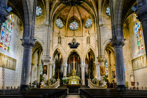 Sainte-Eugenie church seen from the inside with its choir and its stained glass windows