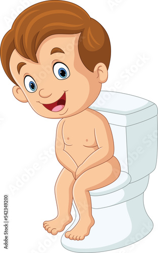 Cartoon little boy sitting on the toilet