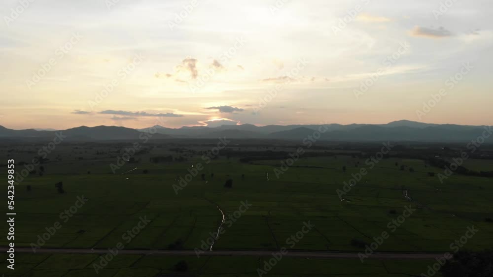Sunset at agriculture green rice field in Asian country Sunset at agriculture green rice field in Asian country