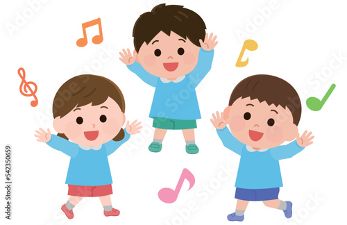 お遊戯で楽しそうに踊る保育園児　イラスト