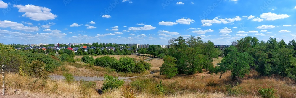 Panoramic view over a park in the city of Magdeburg