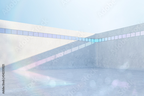 Modern concrete interior or exterior with sunlight and shadows. 3D Rendering.