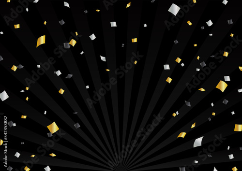 ゴールドの紙吹雪が舞う黒バックの背景素材　黒金銀