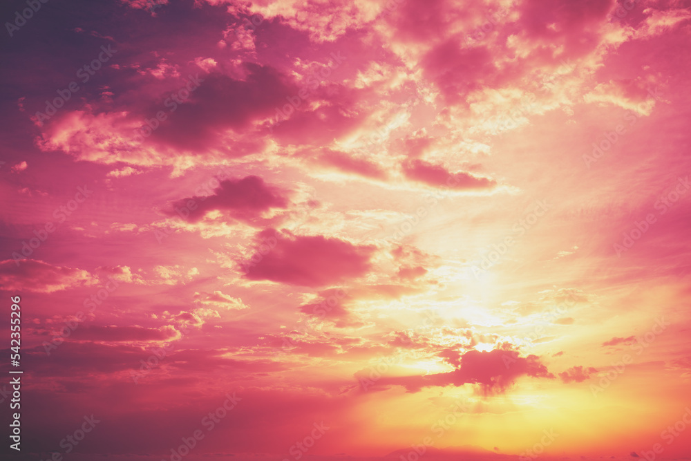 Red cloudy sky at sunset. Sky texture, abstract nature background