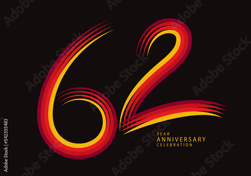 62 years anniversary celebration logotype red line vector, 62th birthday logo, 62 number design, Banner template, logo number elements for invitation card, poster, t-shirt.