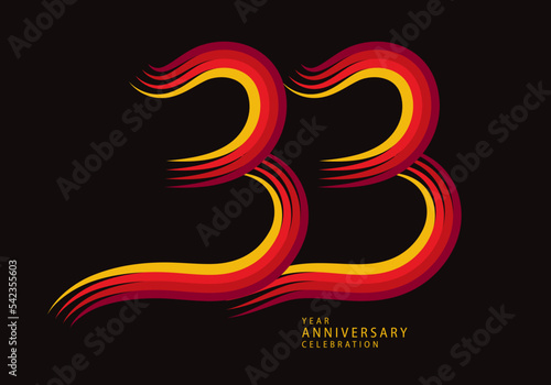 33 years anniversary celebration logotype red line vector, 33th birthday logo, 33 number design, Banner template, logo number elements for invitation card, poster, t-shirt.