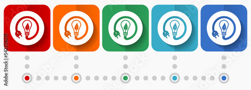 Ecology, eco bulb, renewable energy vector icons, infographic template, set of flat design symbols in 5 color options