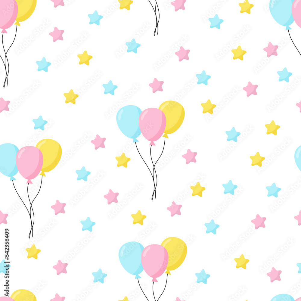 Seamless  background with party balloons of different colors ideal for baby shower.Air balloons vector seamless pattern.  Design for home decor, textile, kitchen decor. White background