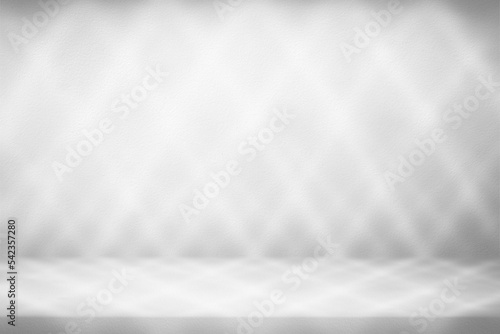 Stucco Table and White Stucco Wall Texture Background with Zig Zag Light Beam and Shadow, Suitable for Product Presentation Backdrop, Display, and Mock up.