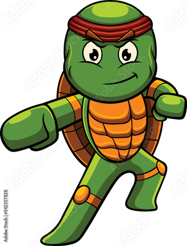 Vector illustration of turtle mascot with ninja pose