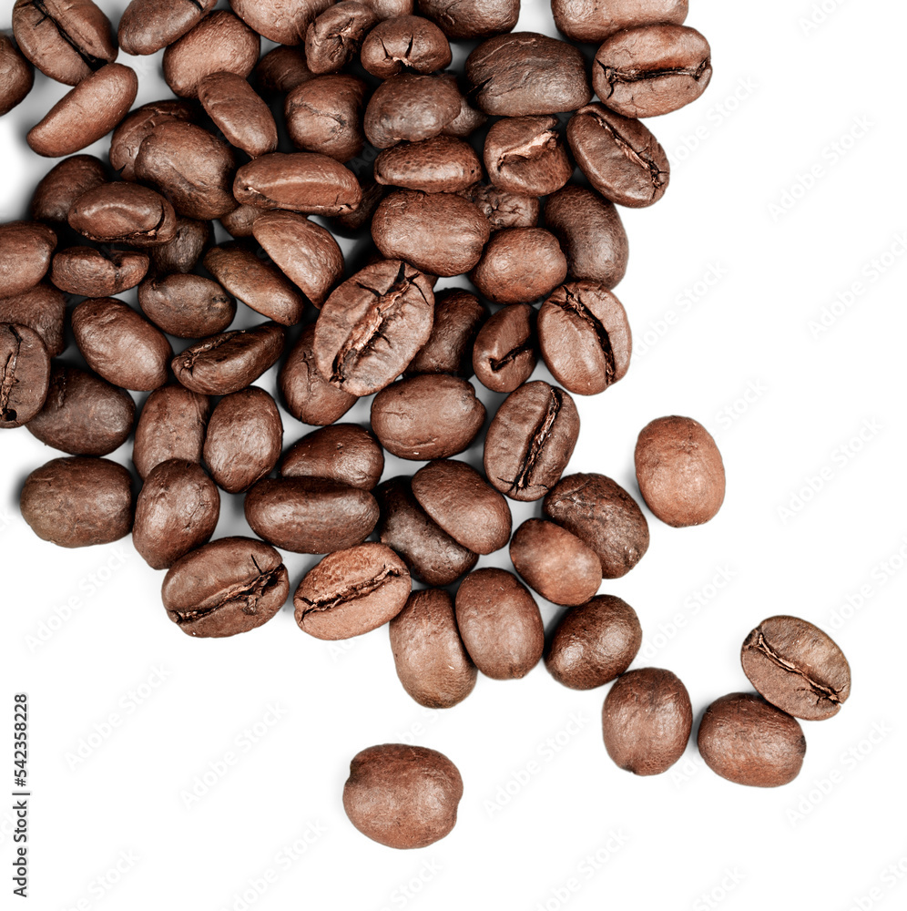 Naklejka premium Brown coffee beans isolated on white background
