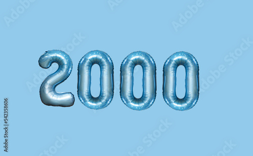 number 2000 blue balloons on a blue background space for text congratulations