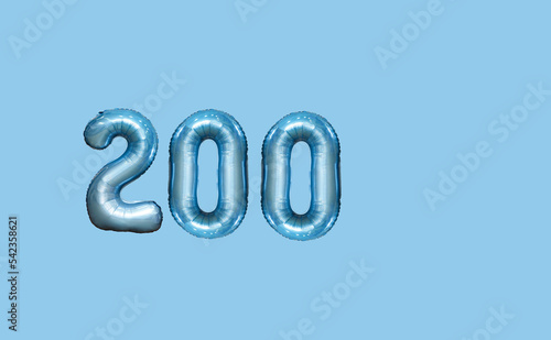 number 200 blue balloons on a blue background space for text congratulations