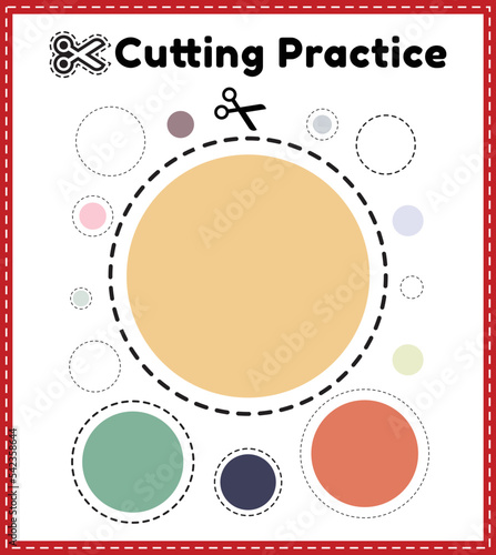 Cutting practice for kids. Education developing worksheet. Activity page with pictures. Color game for children. Isolated vector illustration. Funny character. Cartoon style.
