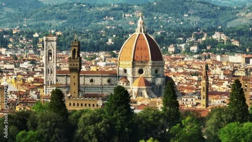Wallpaper Mural Florence Cathedral and towers in historic city centre. Parallax effect with row of trees in foreground. Florence, Italy Torontodigital.ca