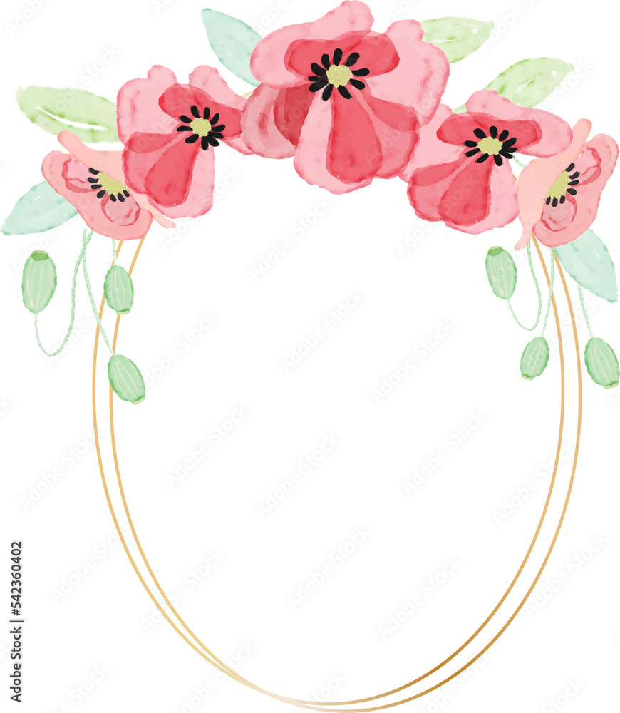 watercolor red poppy flower wreath with golden frame collection for veteran's day watercolor red poppy flower wreath with golden frame collection for veteran's day