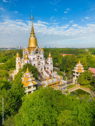 Aerial view of Buu Long Pagoda in Ho Chi Minh City. A beautiful buddhist temple hidden away in Ho Chi Minh City at Vietnam © CravenA