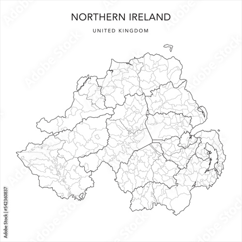 Administrative Map of Northern Ireland with Districts, Traditional Counties and Civil Parishes as of 2022 - United Kingdom - Vector Map
