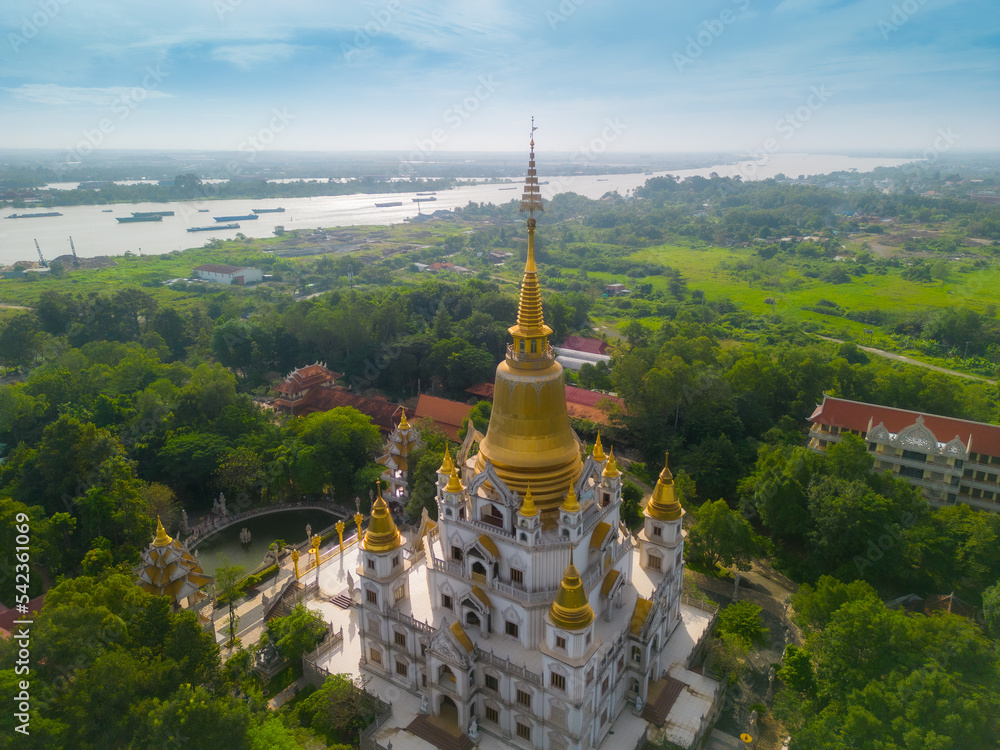 Aerial view of Buu Long Pagoda in Ho Chi Minh City. A beautiful buddhist temple hidden away in Ho Chi Minh City at Vietnam