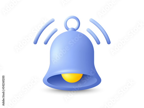 3d notification bell vector icon. Realistic 3d render blue ringing bell. Subscription notification reminder. Application alarm icon, new message reminder notice. Vector