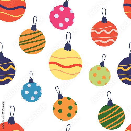 Retro Christmas seamless pattern balls, toys. Doodle vintage icons