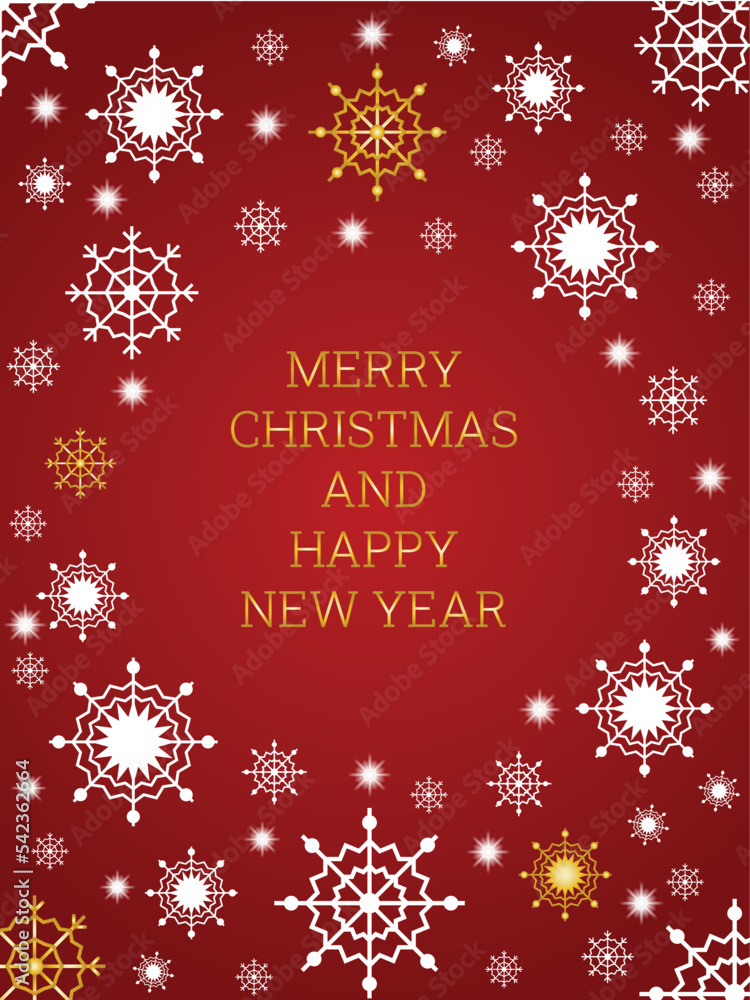 Christmas snowflakes greeting card decoration elements on red background and text Christmas snowflakes greeting card decoration elements on red background and text