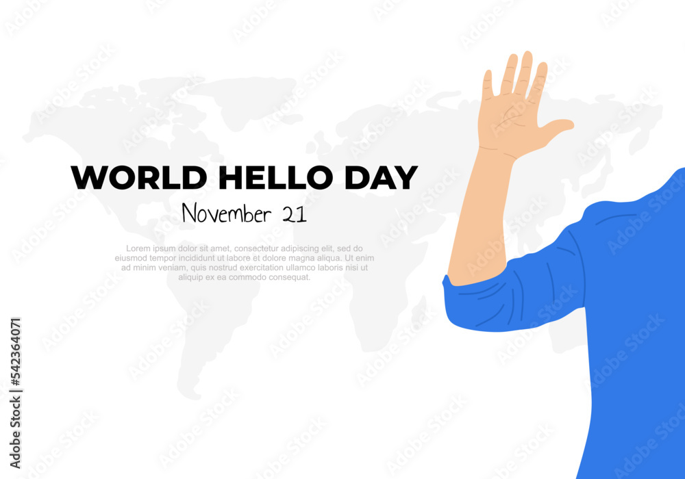 World hello day background with earth map and hand five isolated on white background. World hello day background with earth map and hand five isolated on white background.
