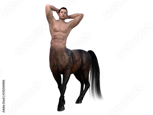 3D Rendering : A portrait of the handsome male centaur posing his body with relaxation, isolated with white background, PNG transparent
 photo