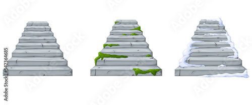 Old stone staircase set. Interior boulder for ui design. Motivation concept.