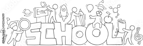 School poster with doodle students and teachers