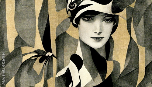 Fototapeta Ilustracja mody z lat dwudziestych XX wieku, sztuka cyfrowa