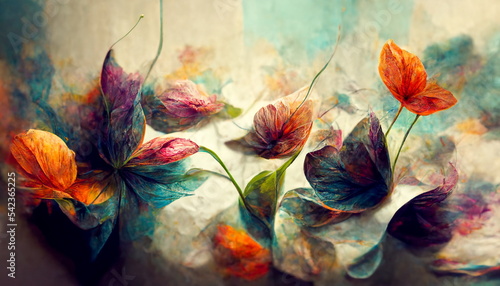 Fototapeta samoprzylepna z kwiatowymi wzorami z liśćmi i płatkami
