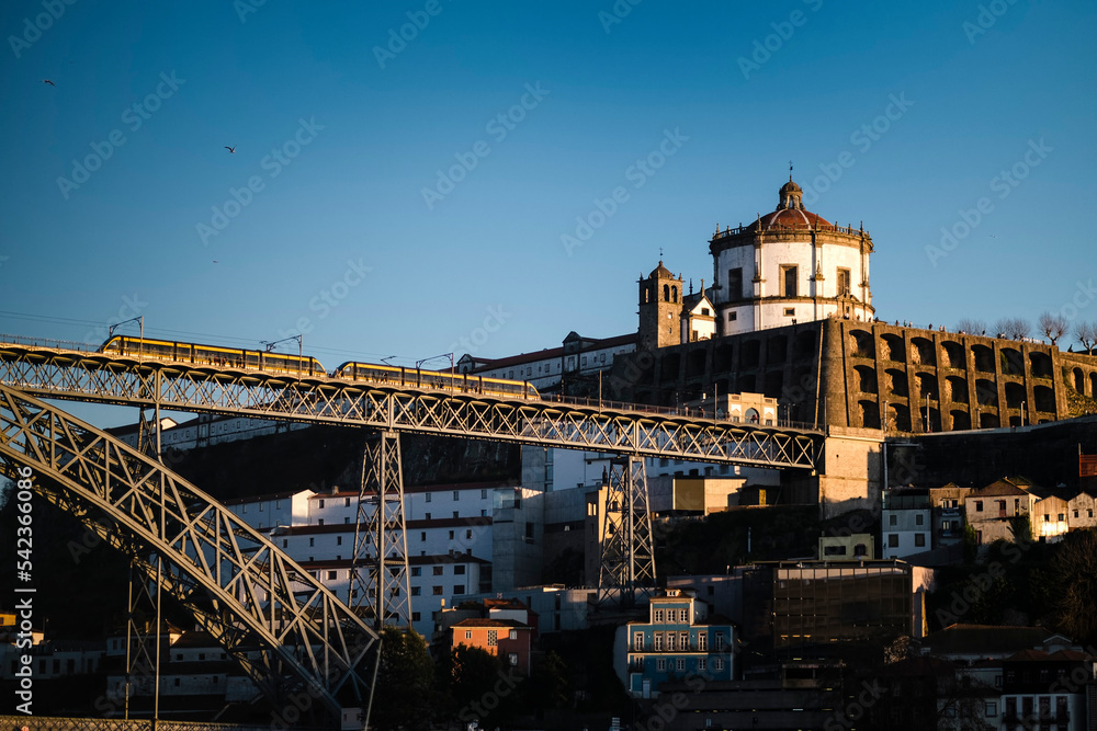 View of a Dom Luis Bridge in historic district of Porto, Portugal.