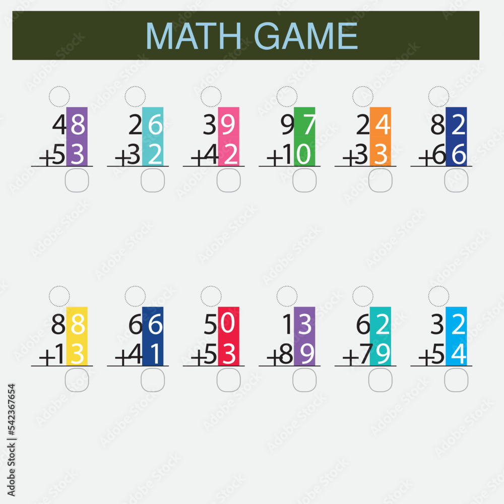 Worksheet. Mathematical puzzle game. Learning mathematics, tasks for addition for preschool children. worksheet for preschool kids - vector Worksheet. Mathematical puzzle game. Learning mathematics, tasks for addition for preschool children. worksheet for preschool kids - vector