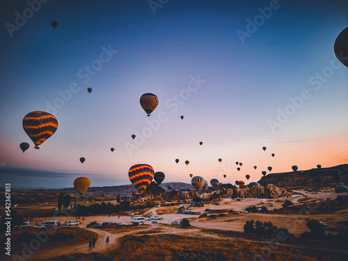 hot air balloon flying over Cappadocia, Turkey