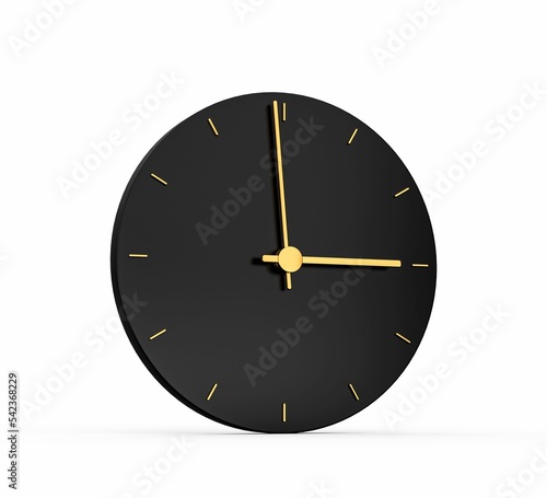 Premium black and gold 3D rendered clock icon isolated on white background