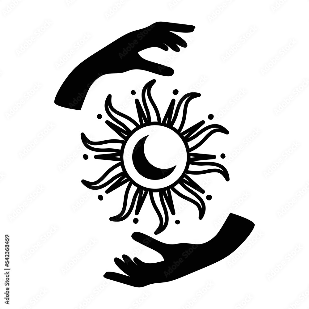 Magic icon with passes hands and sun and moon. Esoteric icon Magic icon with passes hands and sun and moon. Esoteric icon
