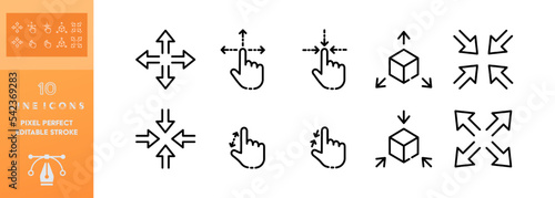 Window control buttons set icon. Touch control, zoom in, zoom out, full screen, cube, 360 degrees, viewing angle, view. Technology concept. Vector editable set icon on a white background