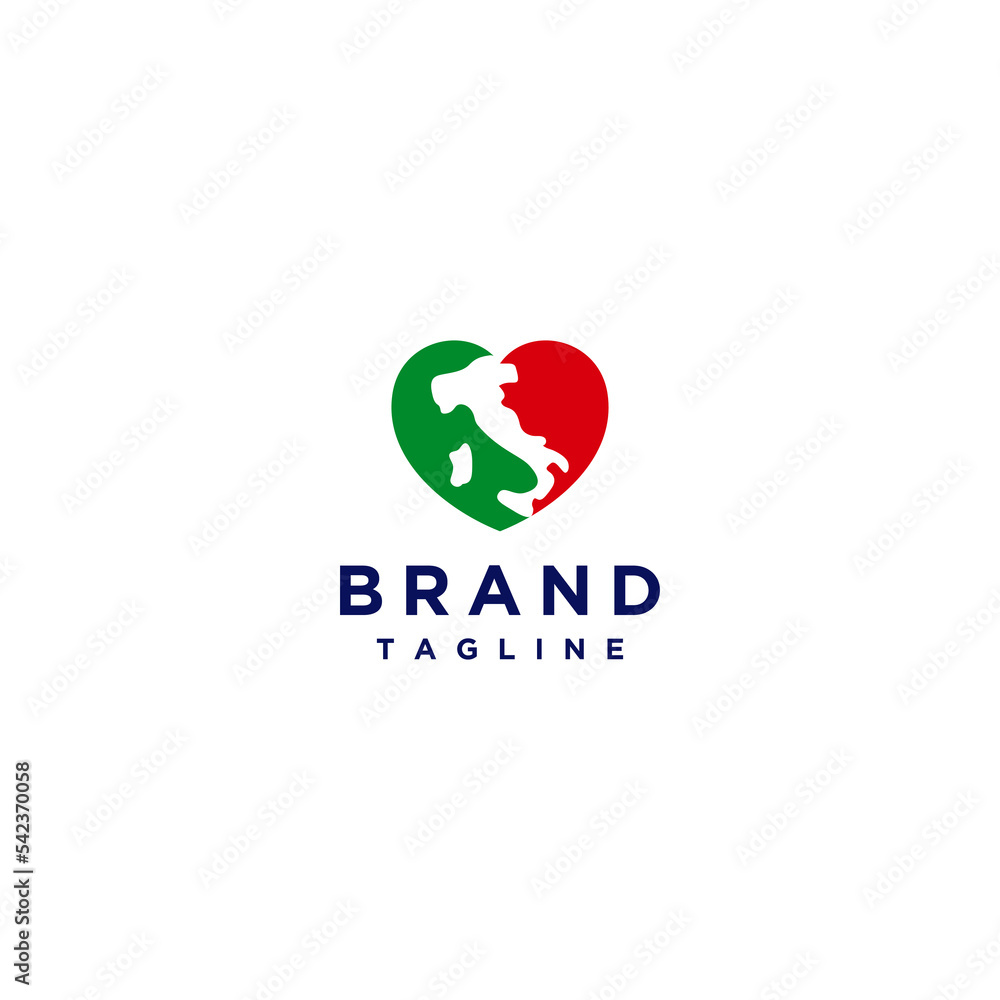 Heart symbol with Italy Country Map motif. Italy Country Map Inside Heart Symbol Logo Design. Heart symbol with Italy Country Map motif. Italy Country Map Inside Heart Symbol Logo Design.