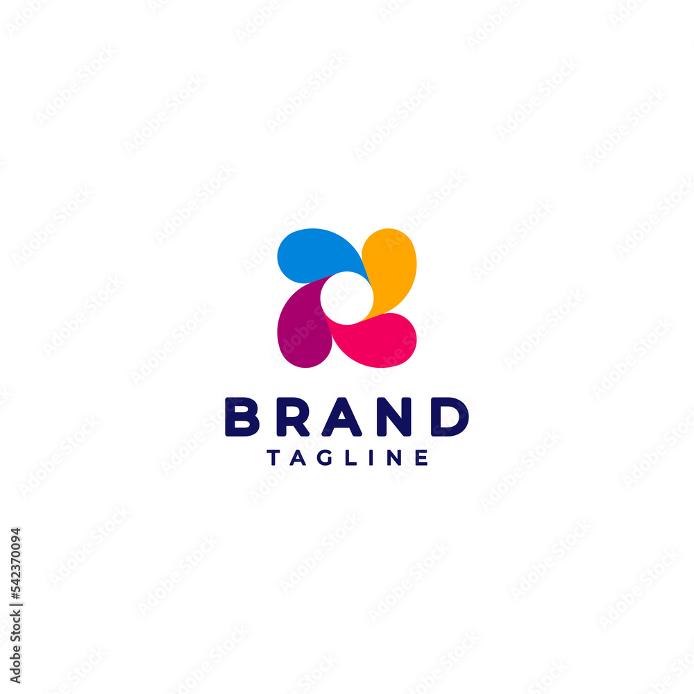 Obraz premium Minimalist Colorful Rotating Propeller Icon Logo Design. Thick, circular wavelines of color emerge from the white circle in the center.