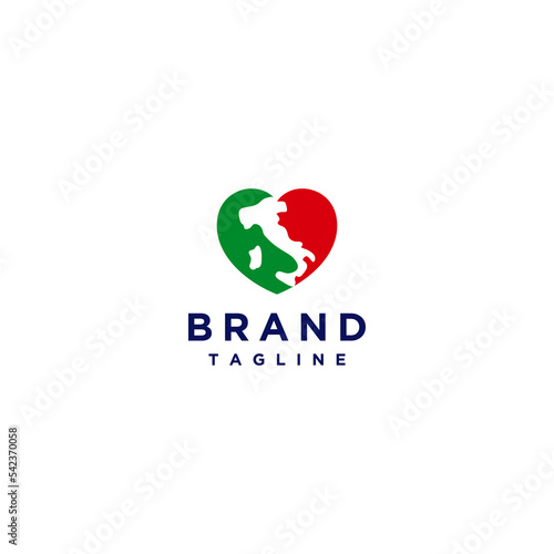Heart symbol with Italy Country Map motif. Italy Country Map Inside Heart Symbol Logo Design.
