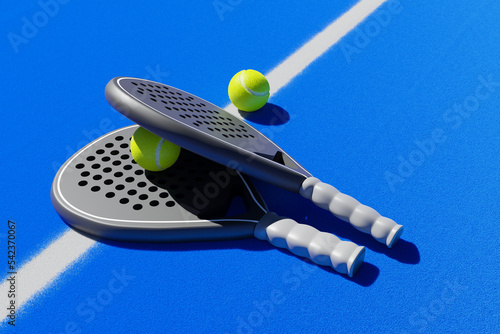 Obraz na plátně Racchette da padel su campo. Illustrazione 3d